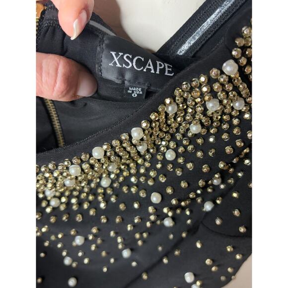 XSCAPE Black Beaded Pearl Crop Cap Sleeve Blouse Size 0 - Picture 2 of 5